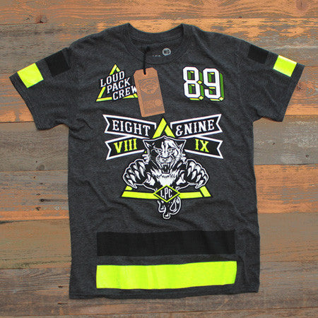 black and volt green shirt