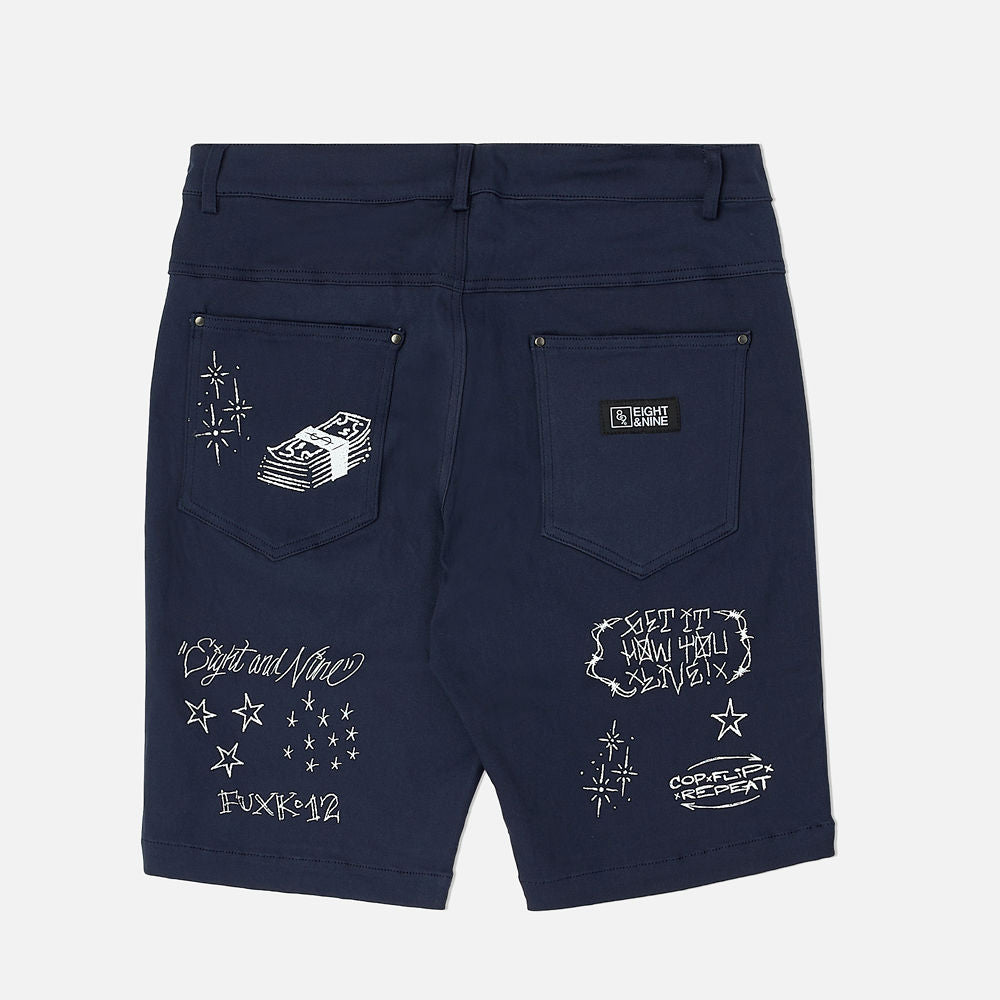 Scribblez Work Shorts Navy