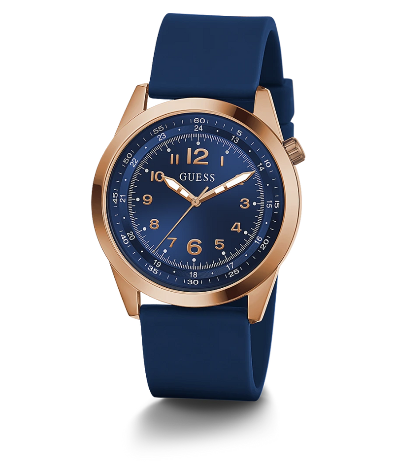 Guess Rose Gold Tone Case Blue Silicone Watch – Prouds Fiji