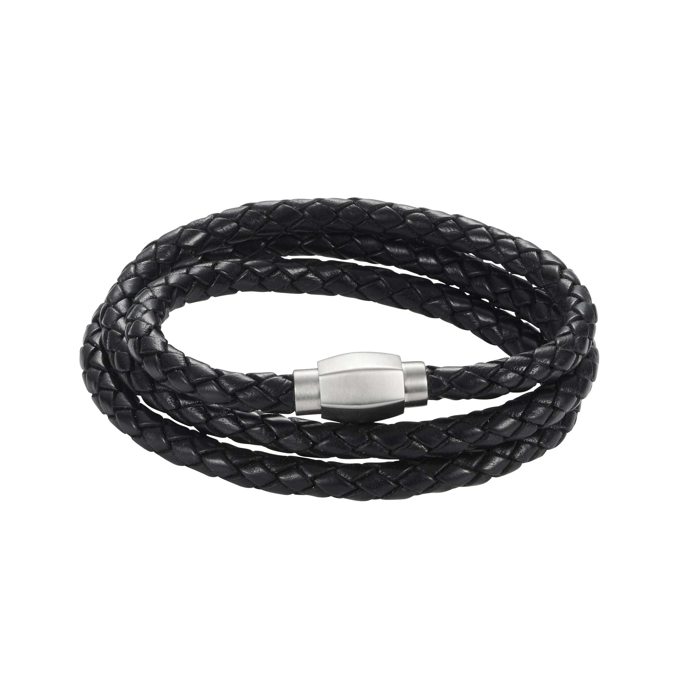 Cudworth Hardware Black Triple wrap Leather S-Steel Bracelet – Prouds Fiji