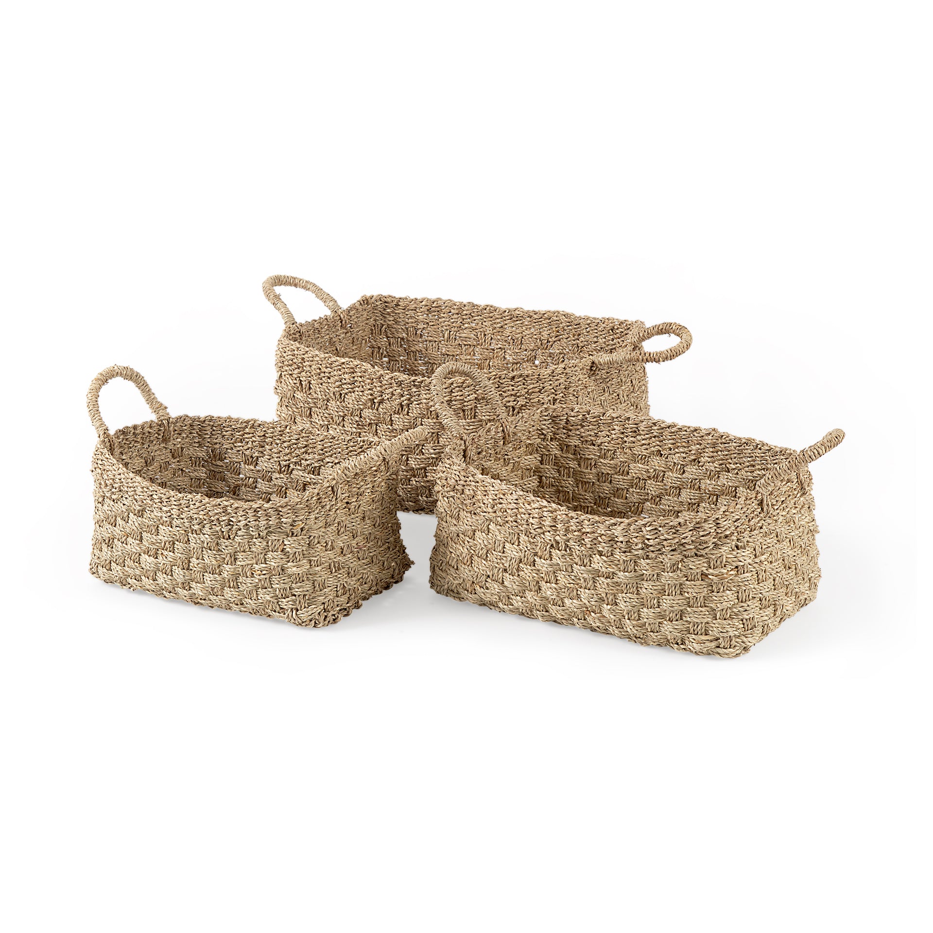 Emra Seagrass Rectangular Basket with Handles - Set of 3