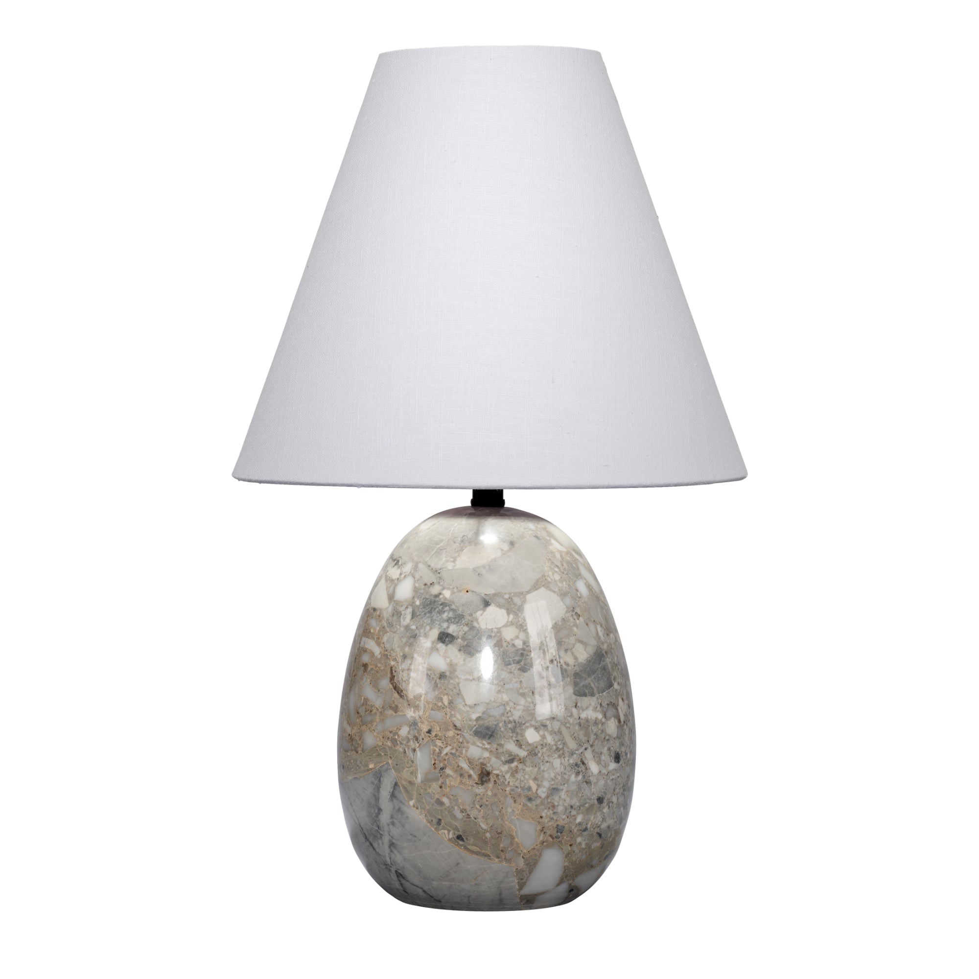 Capsule Travertine Table Lamp with Linen Shade