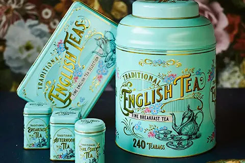 A collection of Vintage Victorian tea tins and caddies in Mint Green by New English Teas