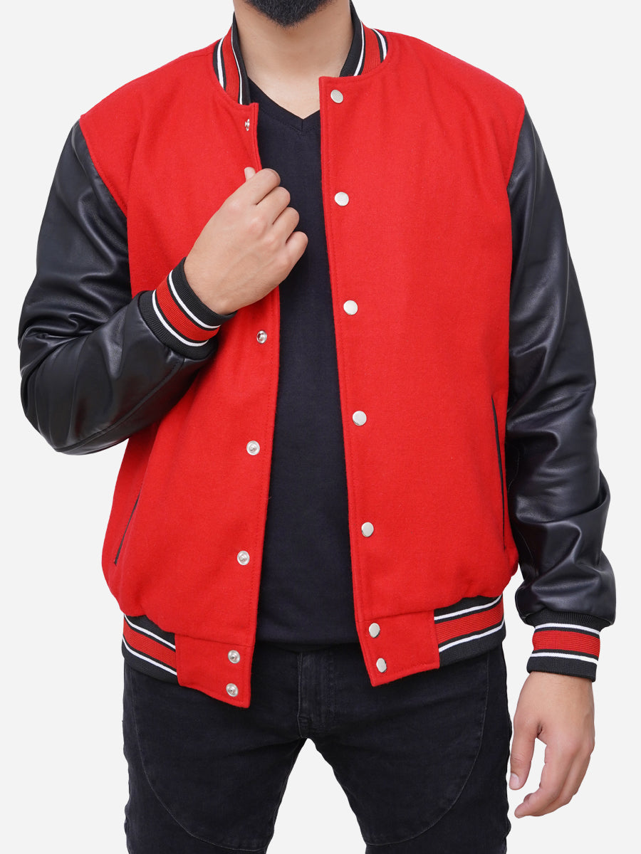 Men’s Leather Sleeves Wool Blended Varsity Baseball Letterman Jacket
