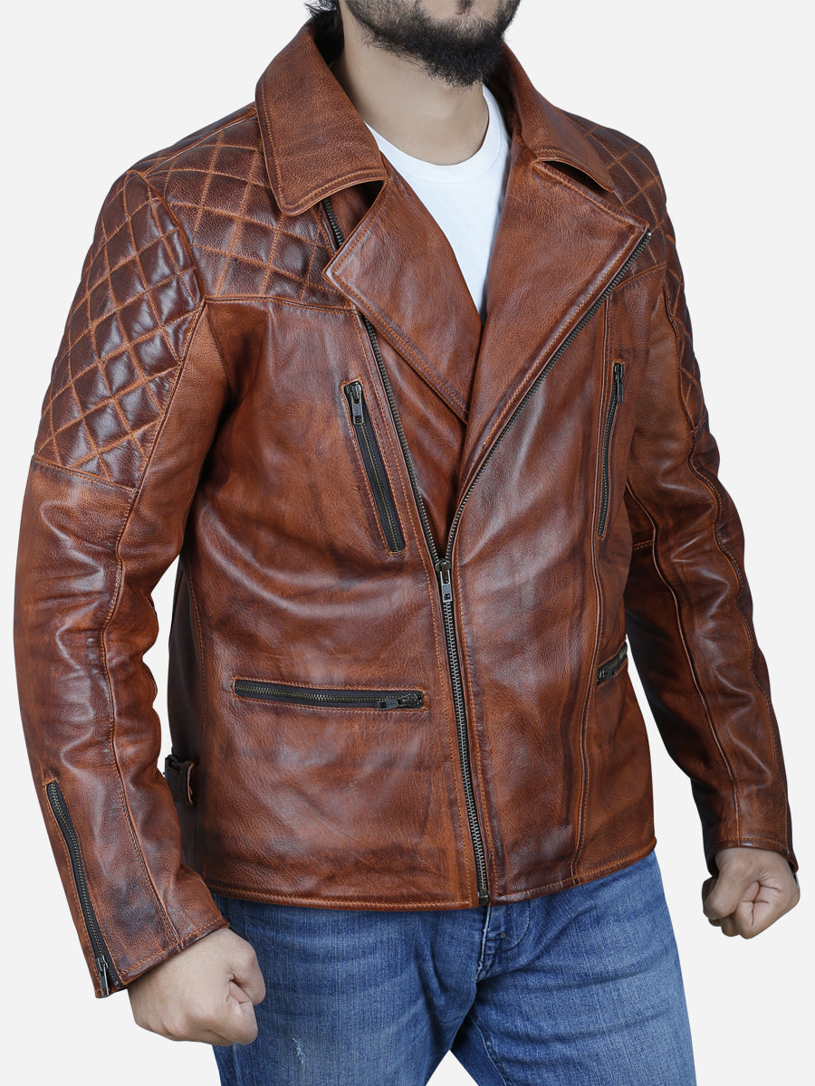 Knight Men's Brown Vintage Motorcycle Leather Jacket