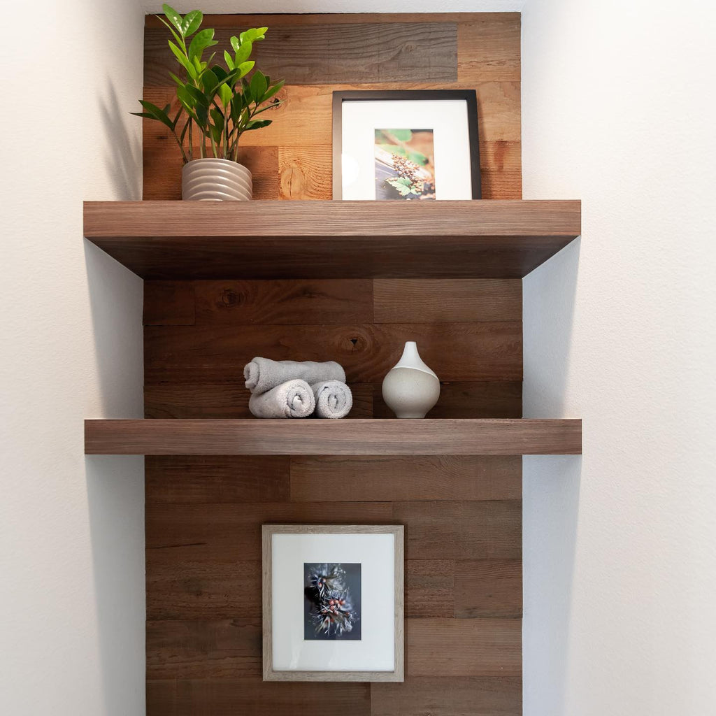 Stikwood shelves for bathroom walls