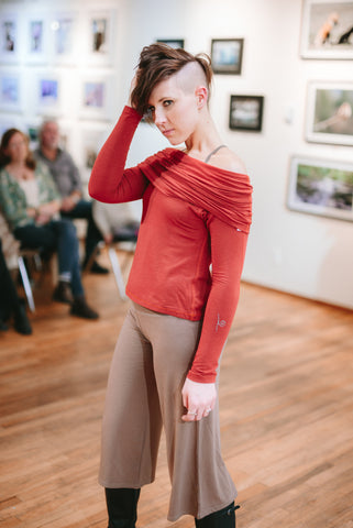 Organic Cotton and Bamboo cropped pants and Cowl long sleeve, Made in Canada, made in Vancouver