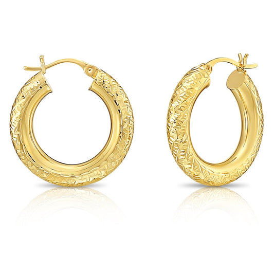 14KT Yellow Gold Diamond-Cut Mini Huggie Hoop Earrings – LSJ