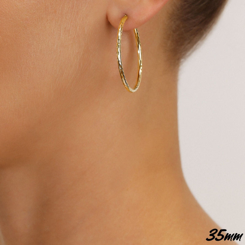 14k Gold All Around Diamond Cut Hoop Earrings