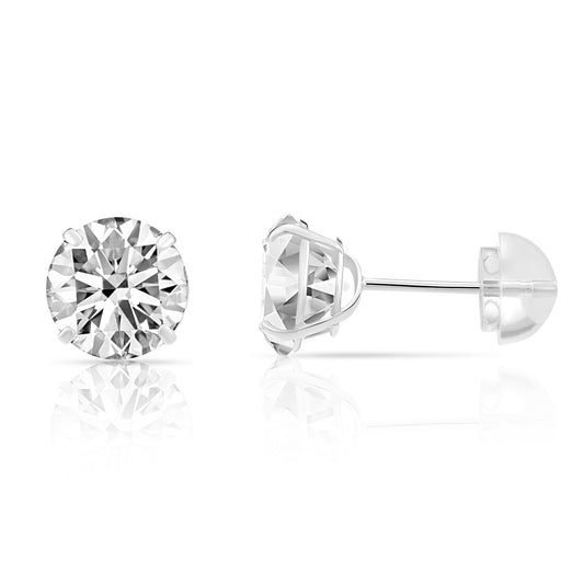 14K Yellow Gold and Cubic Zirconia Stud Earrings, Silicone Pushback 2.5mm