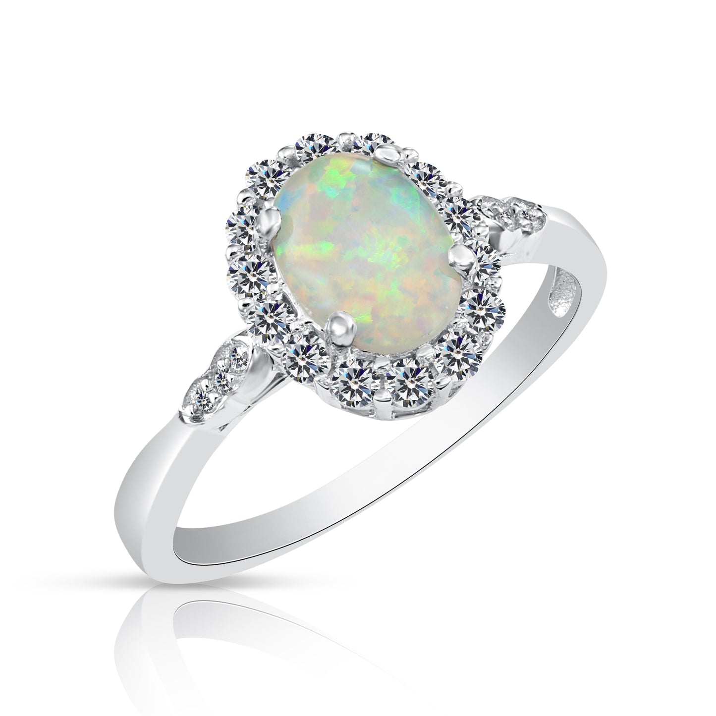 Sterling Silver Opal Halo Ring