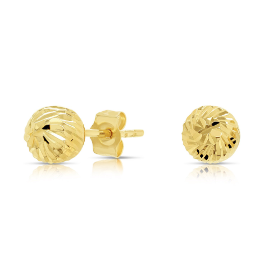 14K Yellow Gold Ball Stud Earrings, Silicone Covered Gold Push