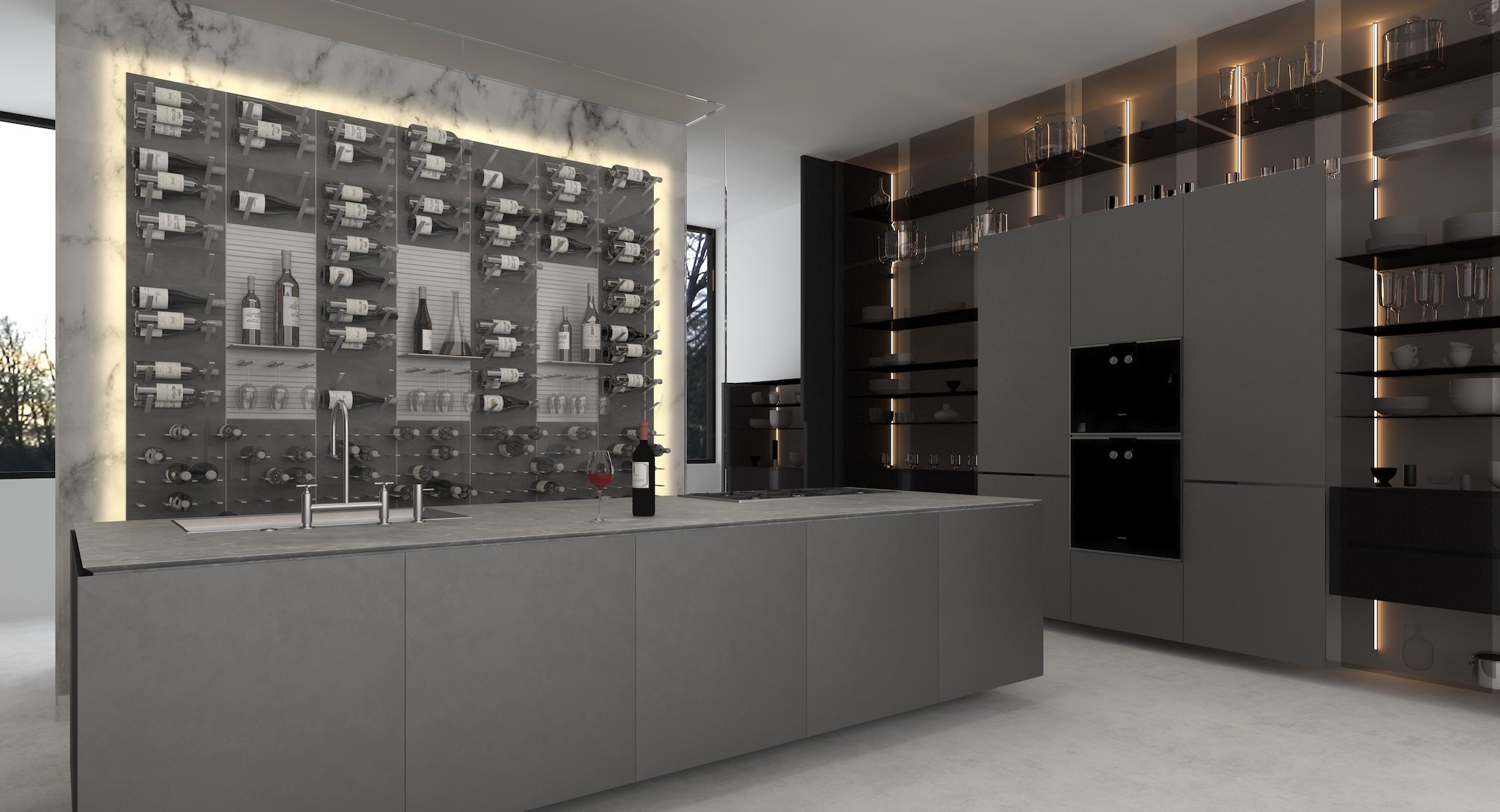 wine cellar in modern european kitchen