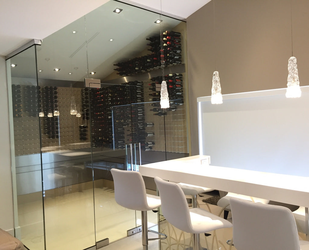 luxury home bar with tasting room and glass enclosed wine cellar