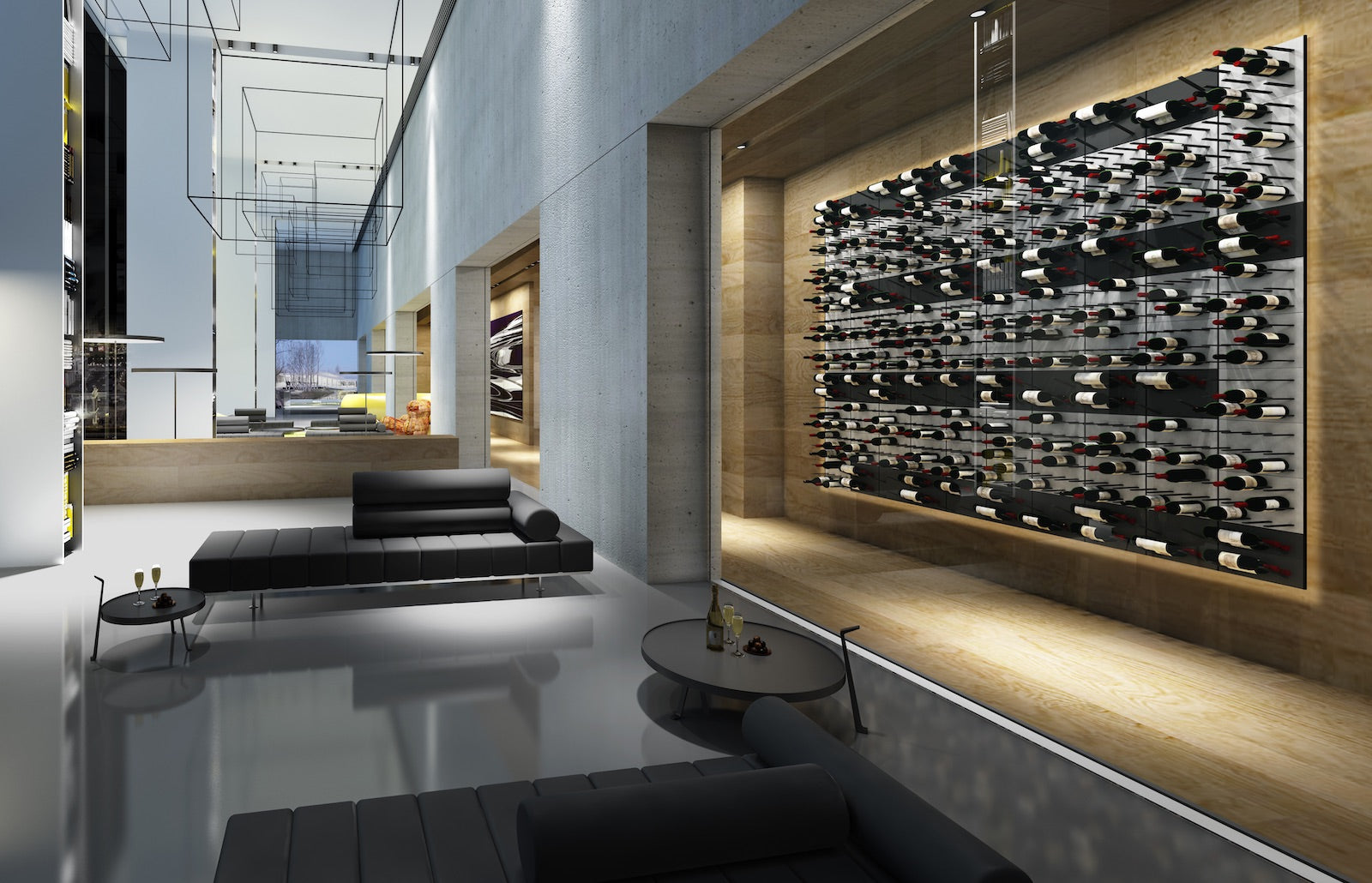 modern glass enclosed wine cellar in luxury hotel