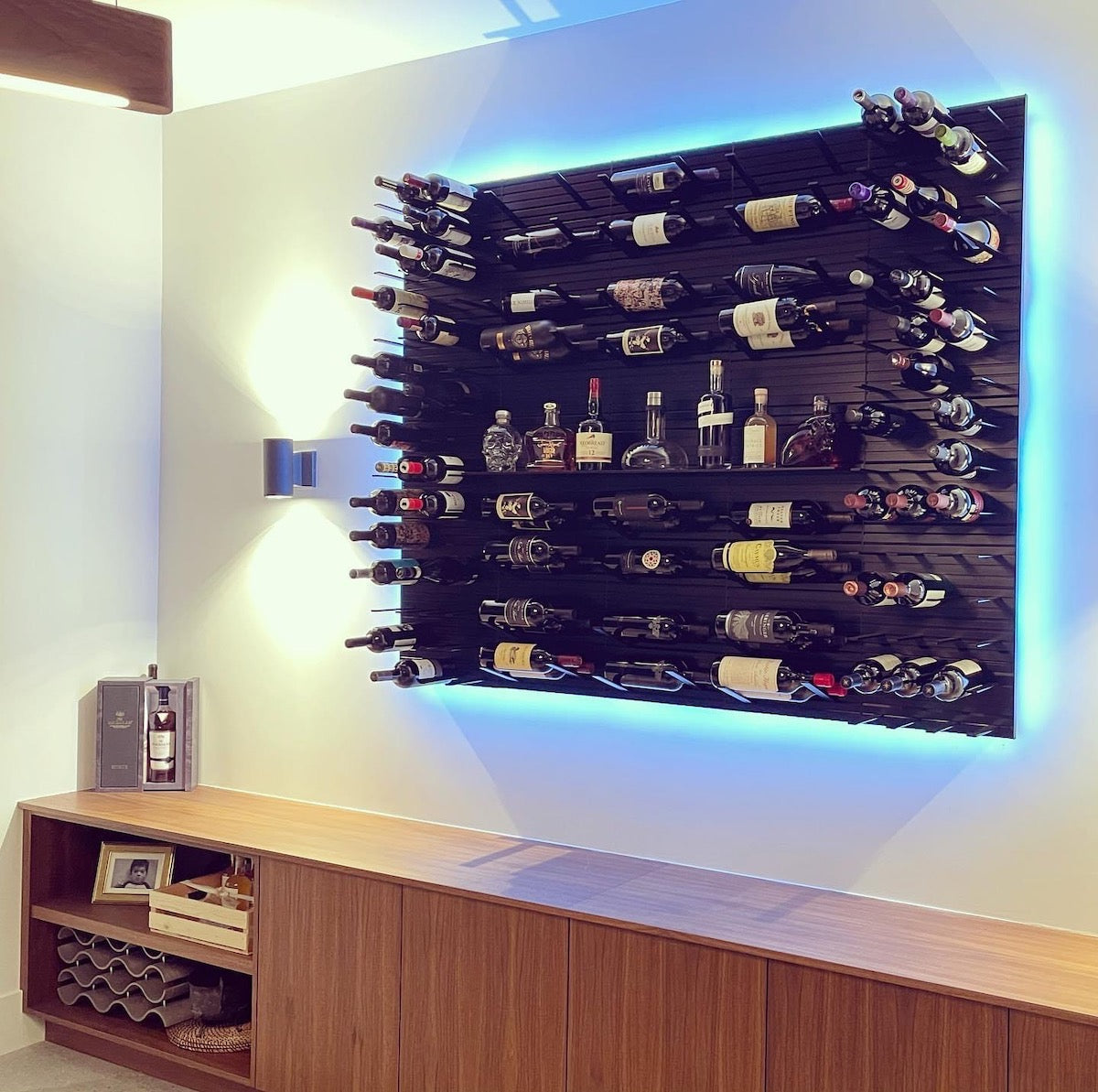 back lit wine wall display