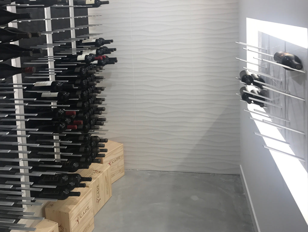 modern label wine display peg racking