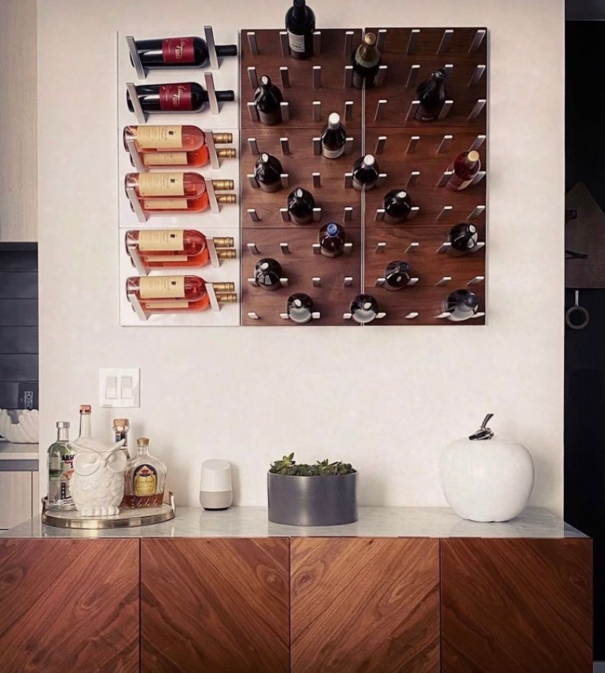 stylish wood and metal wine display rack