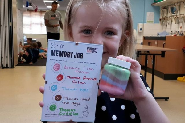 Image of a little girl holding a memory jar