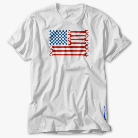 USAE White, a patriotic stars and stripped bolts US Flag tee | blipshift