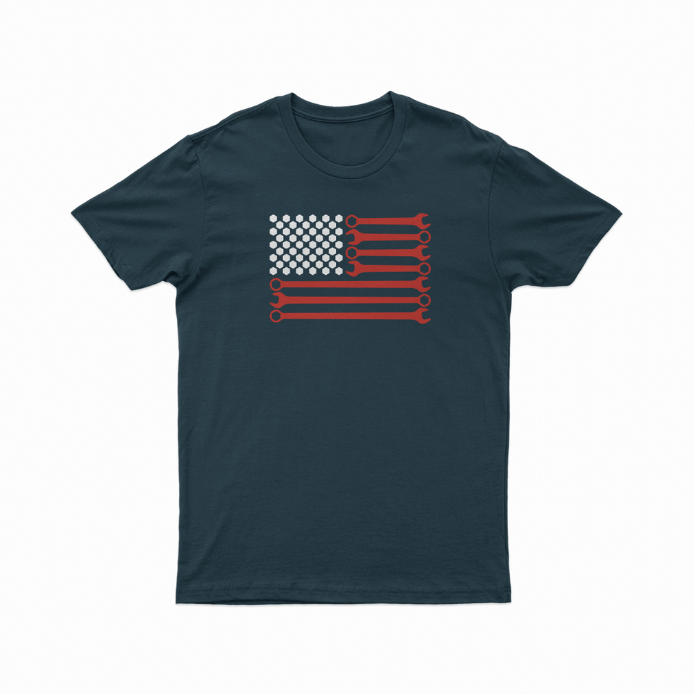 USAE! USAE! III Navy - A USA nut and wrench flag car enthusiast shirt ...