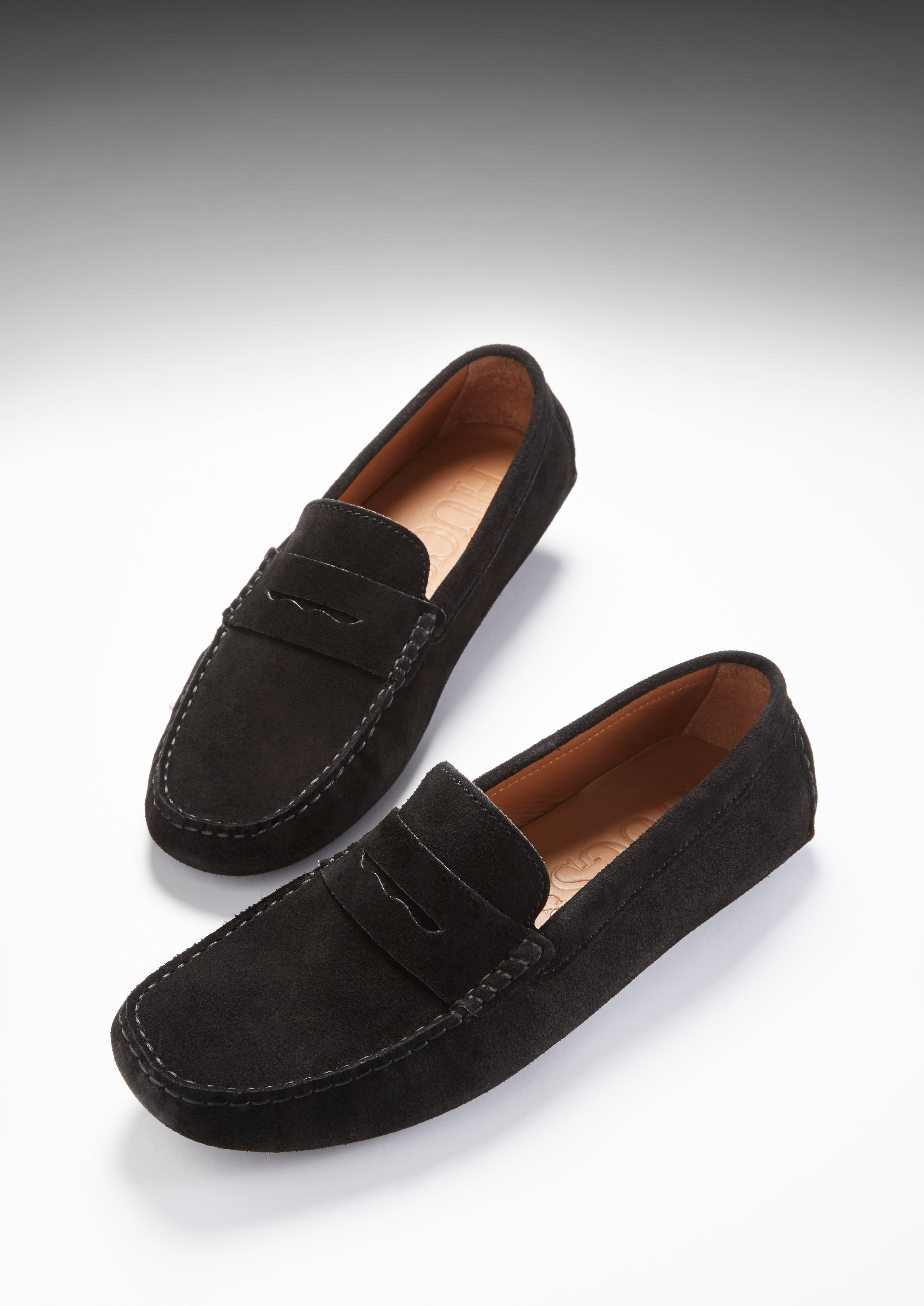 Penny Driving Loafers, black suede 