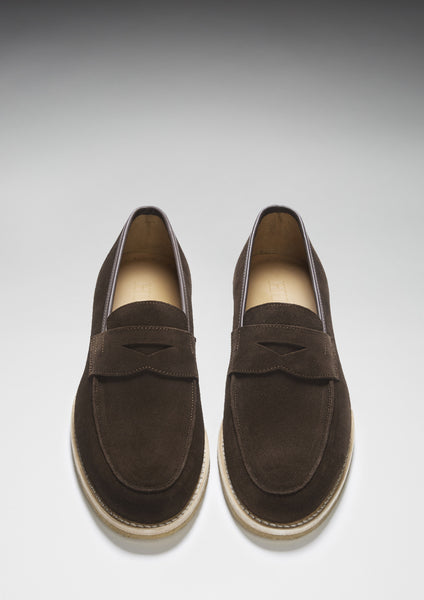 Brown Suede penny Loafers with Crepe Sole - Hugs & Co.