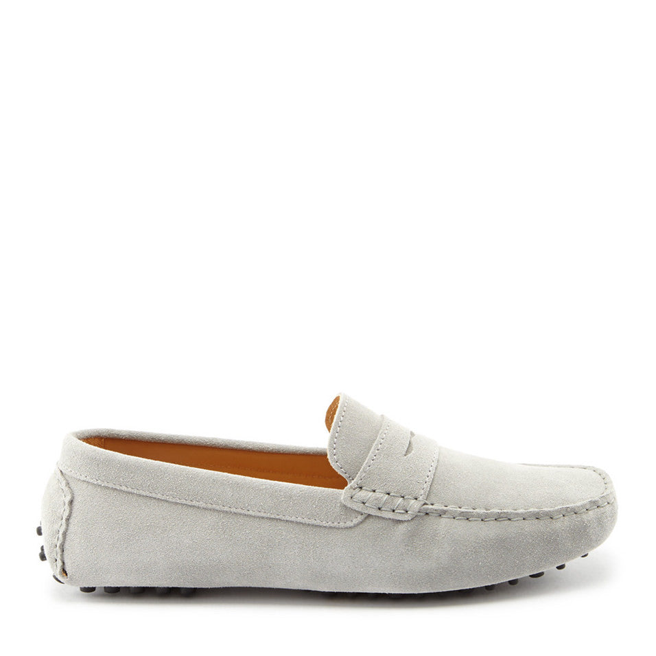 grey driving loafers