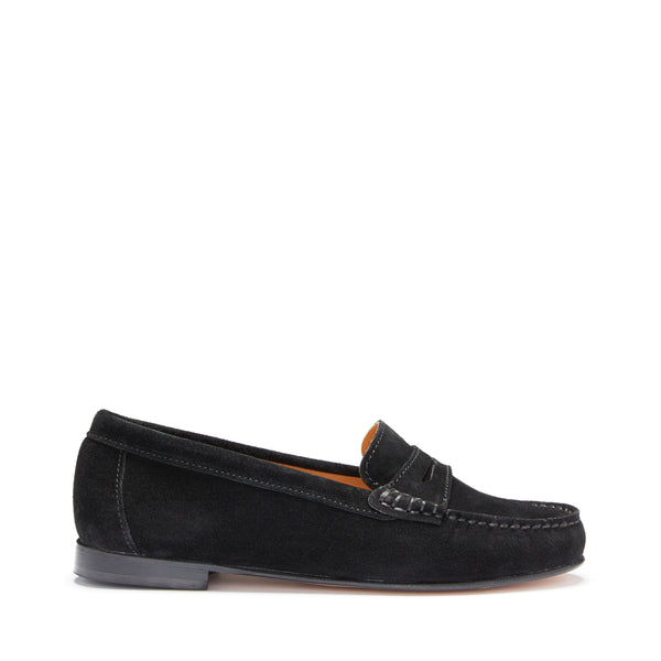 Women's Penny Loafers Leather Sole, black suede - Hugs & Co.