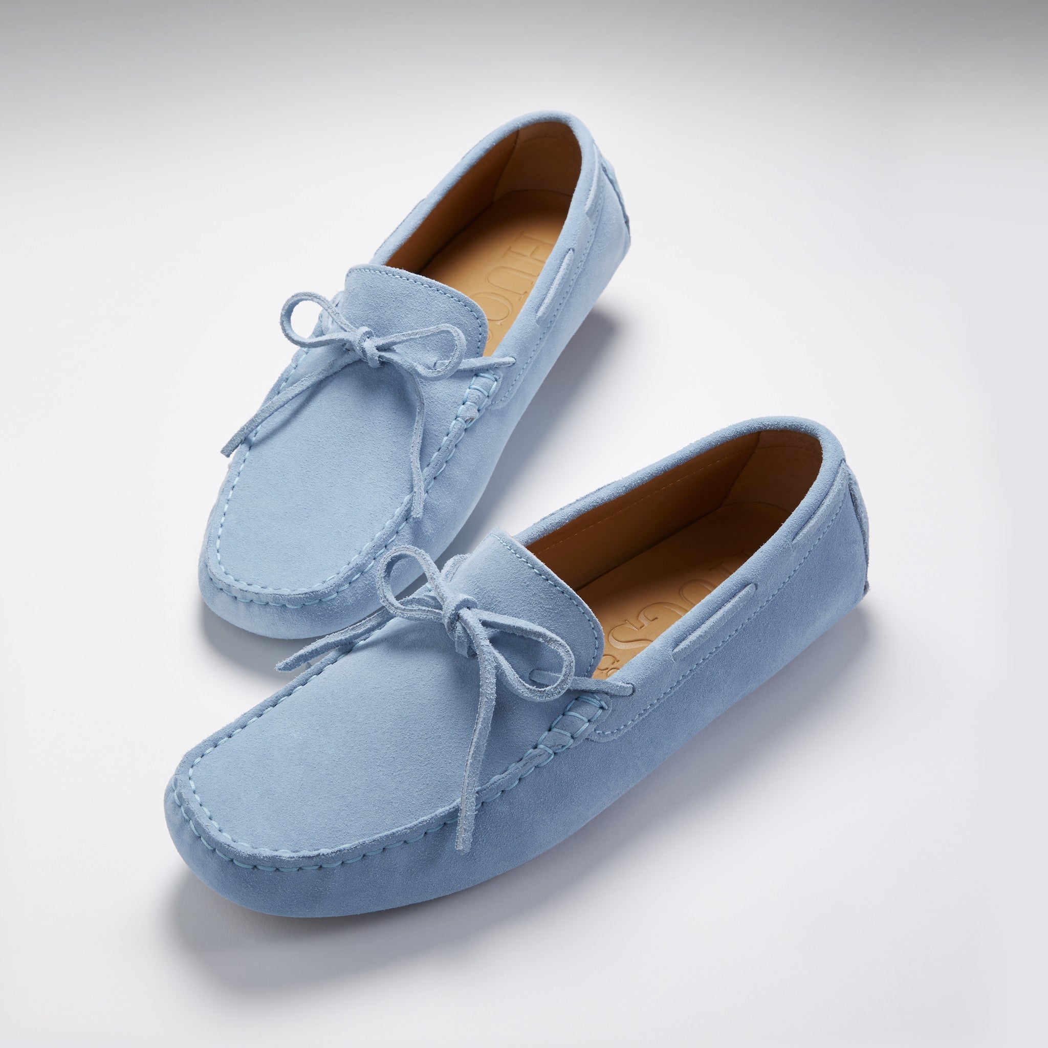 light blue suede loafers