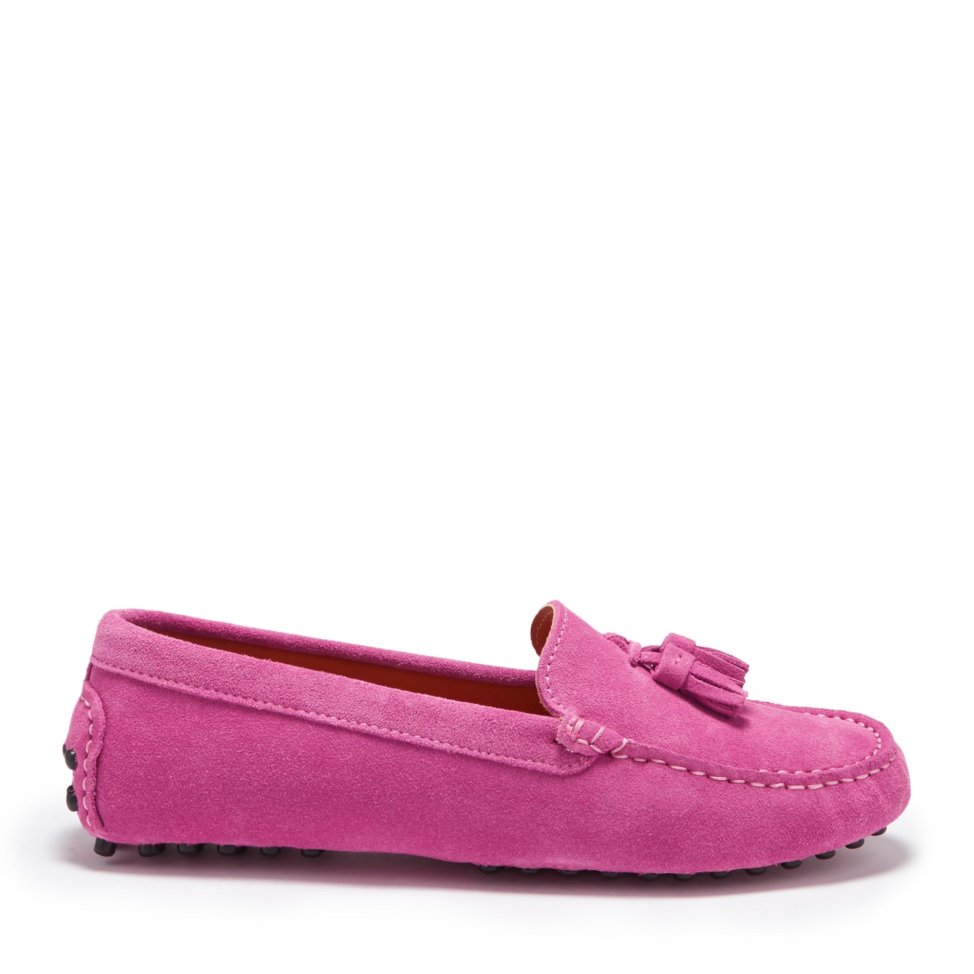 Women's Tasselled Driving Loafers, pink suede - Hugs & Co.