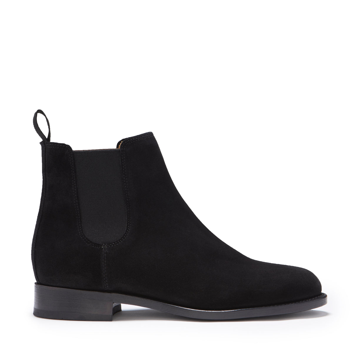 Women's Black Suede Chelsea Boots, Welted Leather Sole - Hugs & Co.