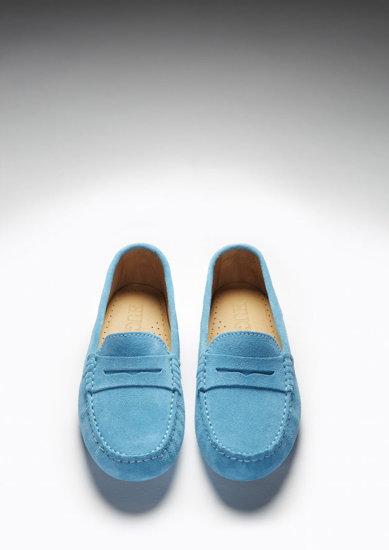 Women's Penny Driving Loafers, turquoise suede - Hugs & Co.