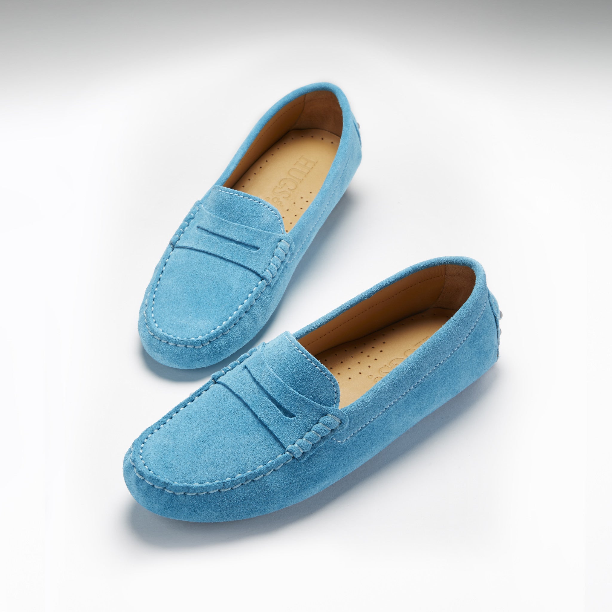 Women's Penny Driving Loafers, turquoise suede - Hugs & Co.