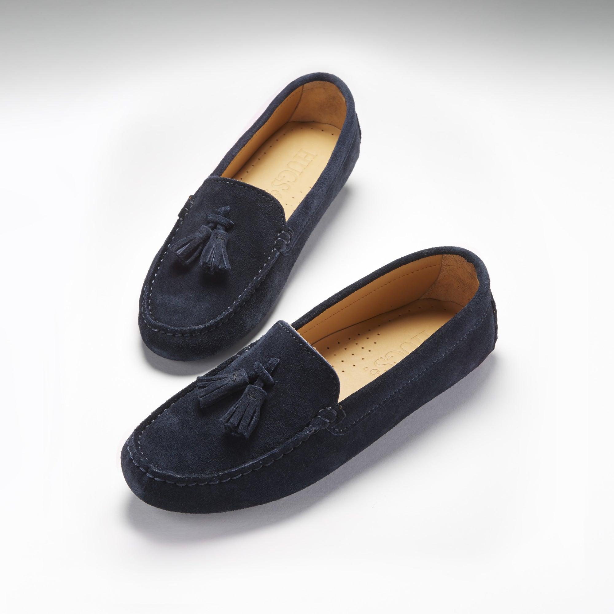 Women's Tasselled Driving Loafers, navy blue suede - Hugs & Co.