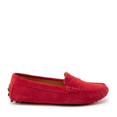 Women's Penny Driving Loafers, red suede - Hugs & Co.
