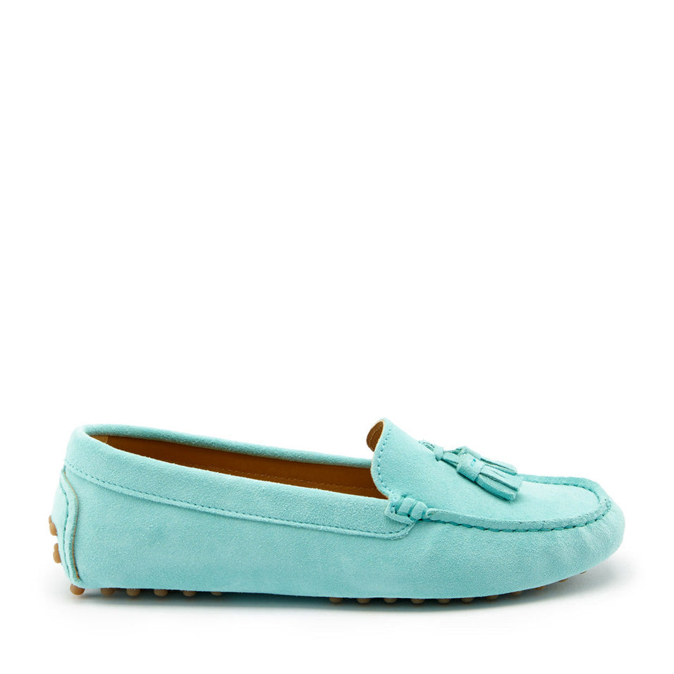 Tasselled Driving Loafers, aqua suede 