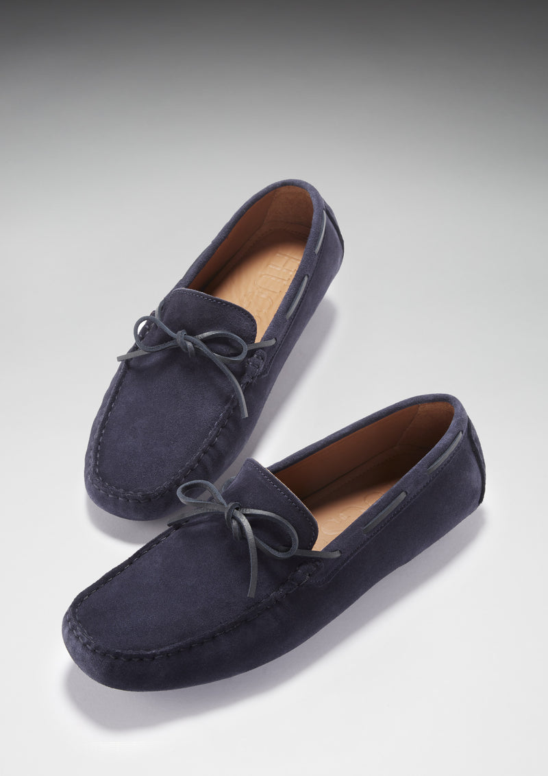 Laced Driving Loafers, navy blue suede - Hugs & Co.