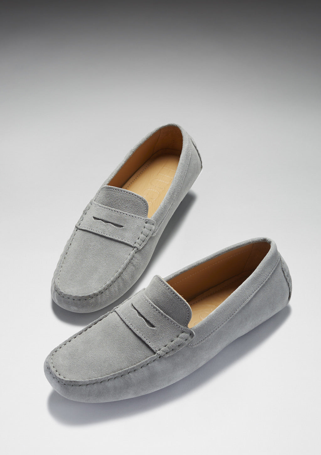 grey suede driving shoes