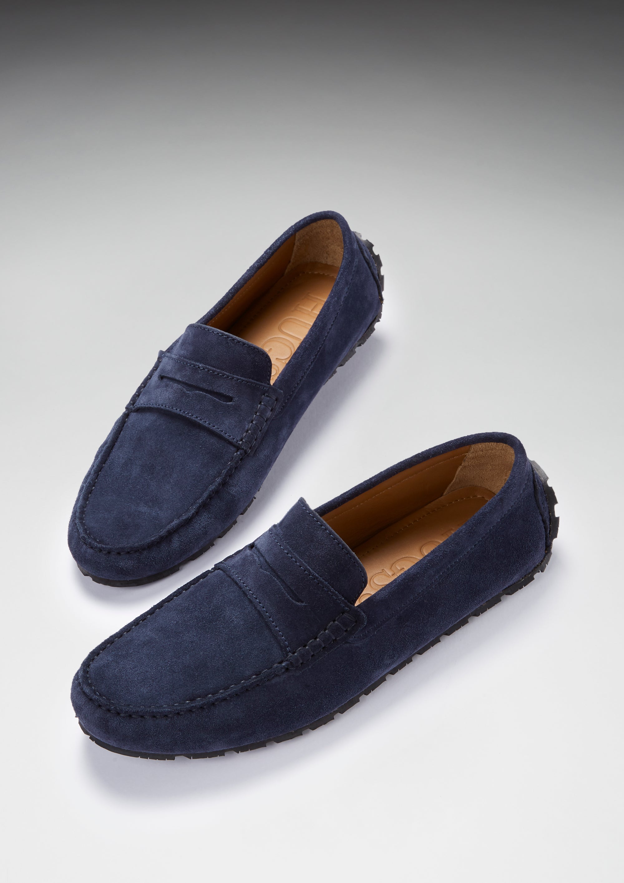 Tyre Sole Penny Driving Loafers, navy blue suede - Hugs & Co.