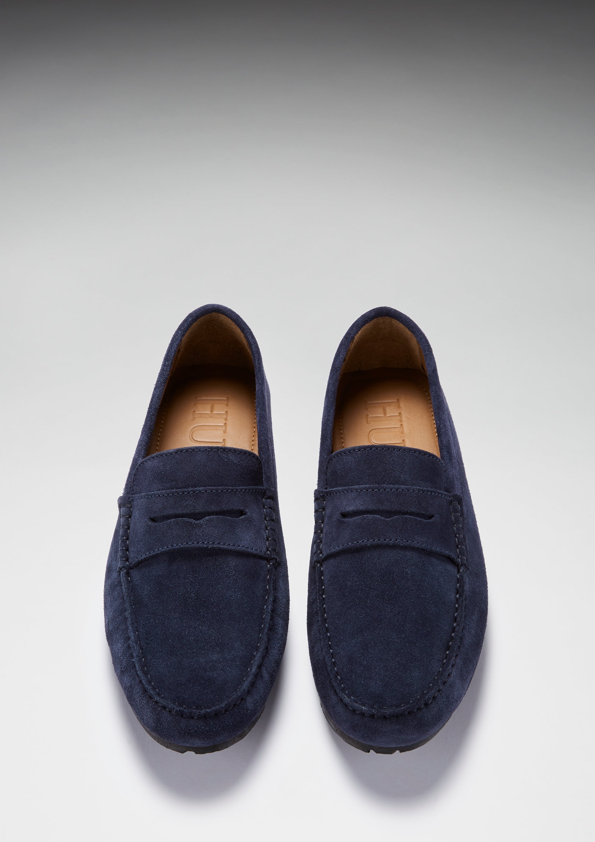 Tyre Sole Penny Driving Loafers, navy blue suede - Hugs & Co.