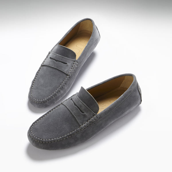 Penny Driving Loafers, slate grey suede - Hugs & Co.