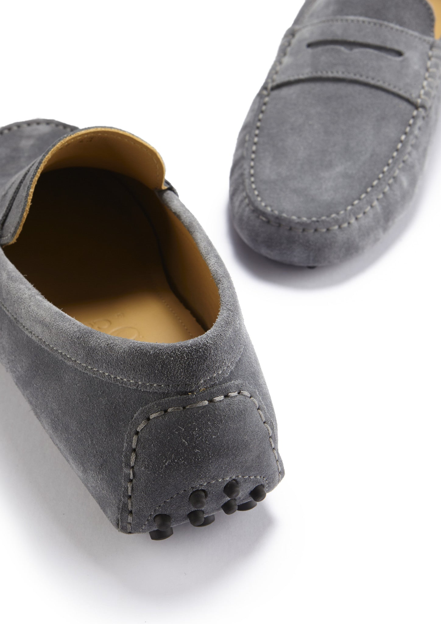 grey suede driving shoes