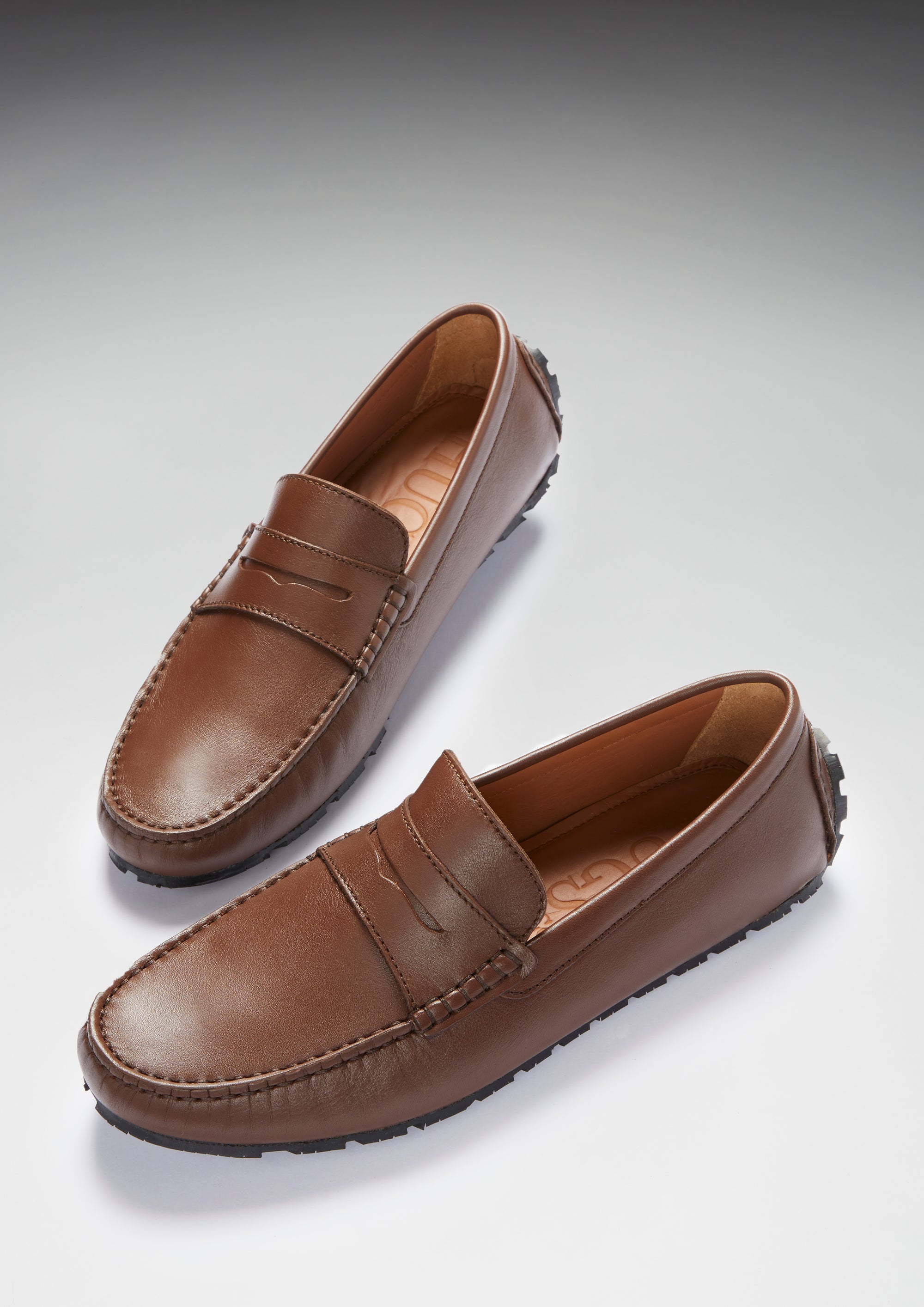 Tyre Sole Penny Driving Loafers, brown leather - Hugs & Co.