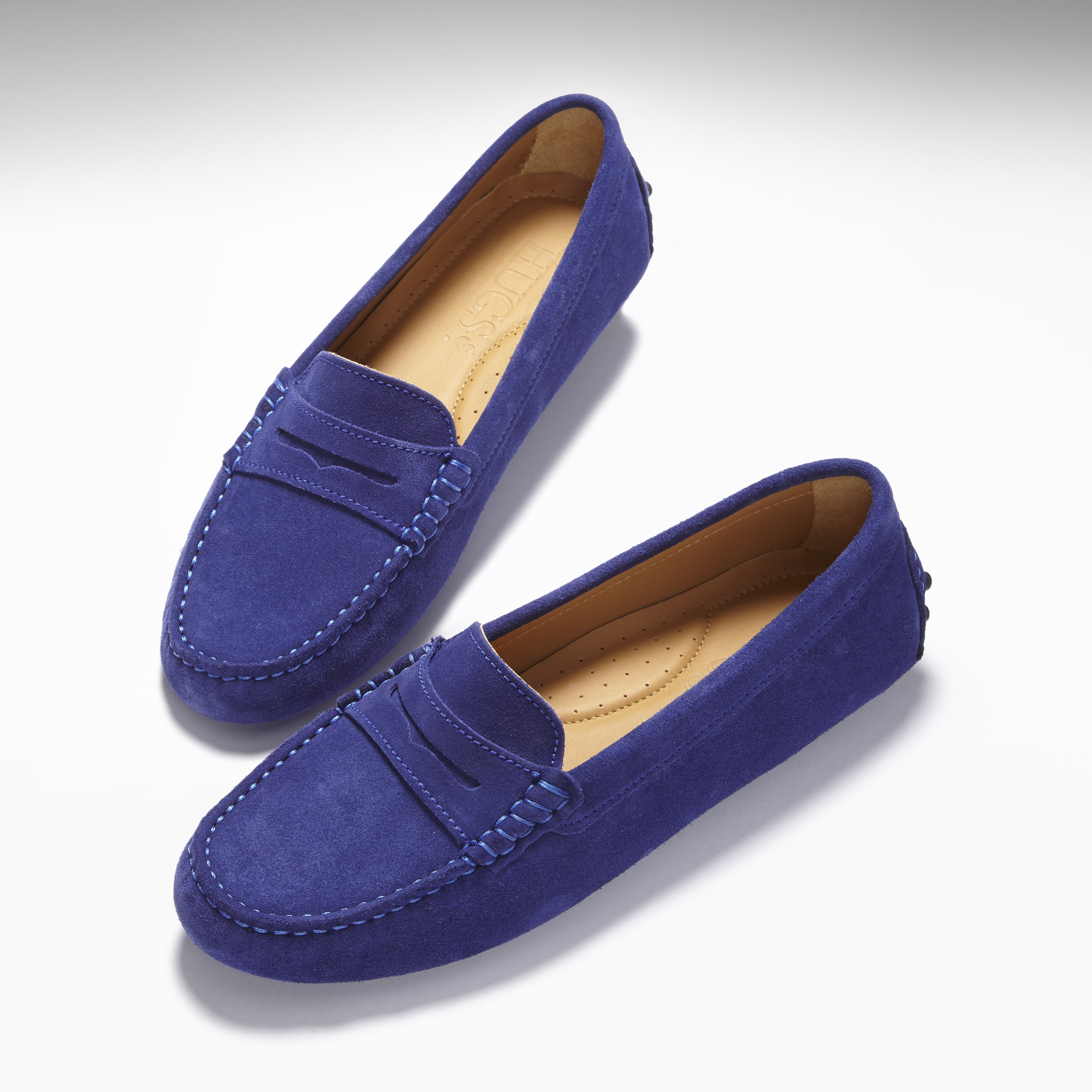 Women's Penny Driving Loafers, ink blue suede - Hugs & Co.