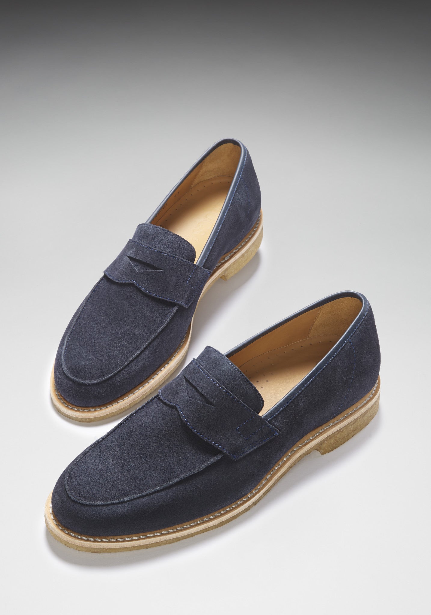 Blue Suede Loafers, Crepe Rubber Welted Sole - Hugs & Co.