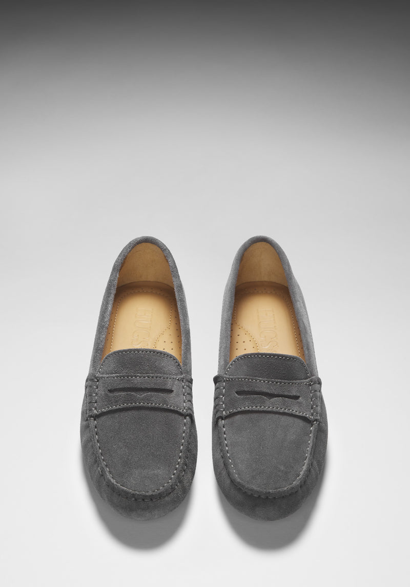 Women's Penny Driving Loafers, slate grey suede - Hugs & Co.