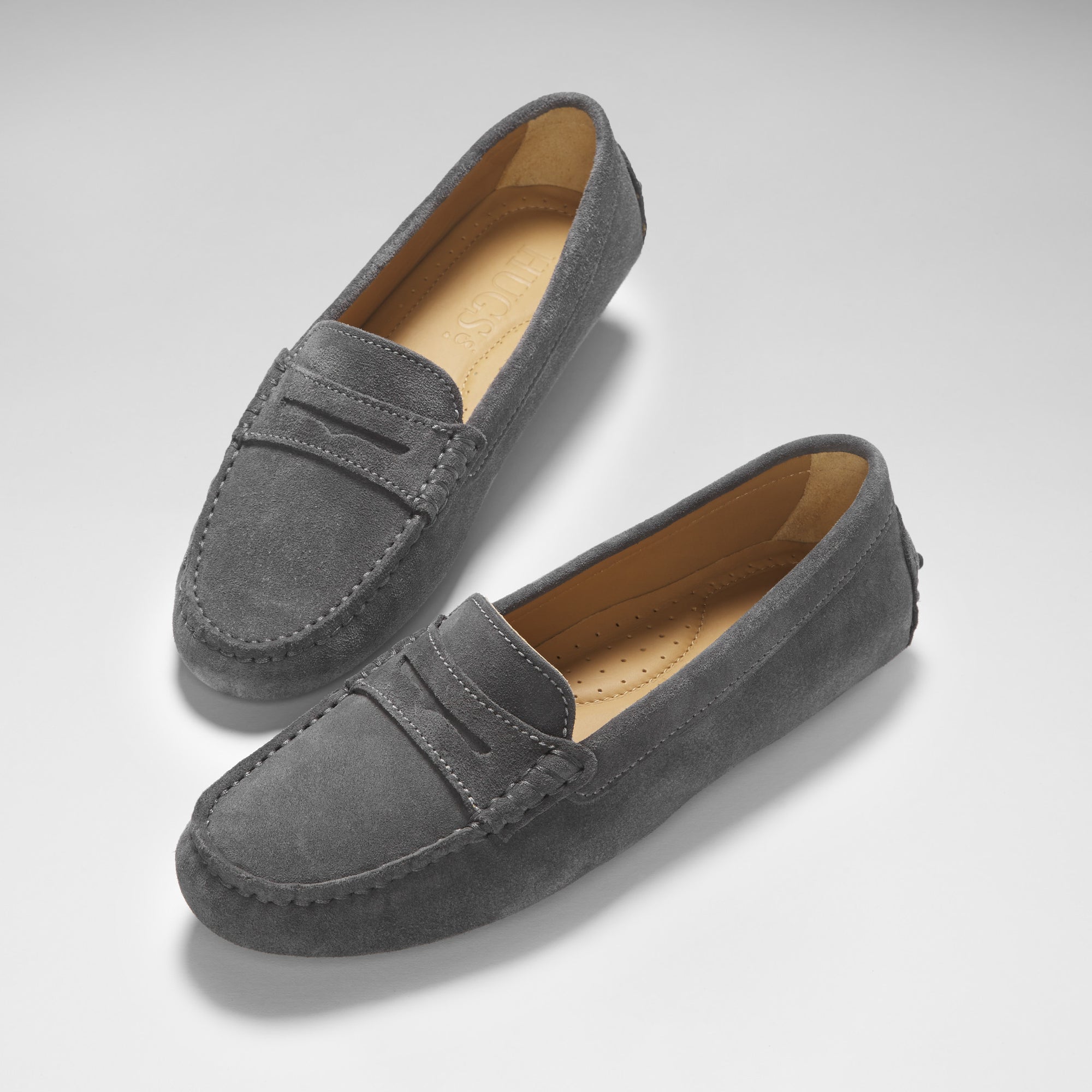 Women's Penny Driving Loafers, slate grey suede - Hugs & Co.