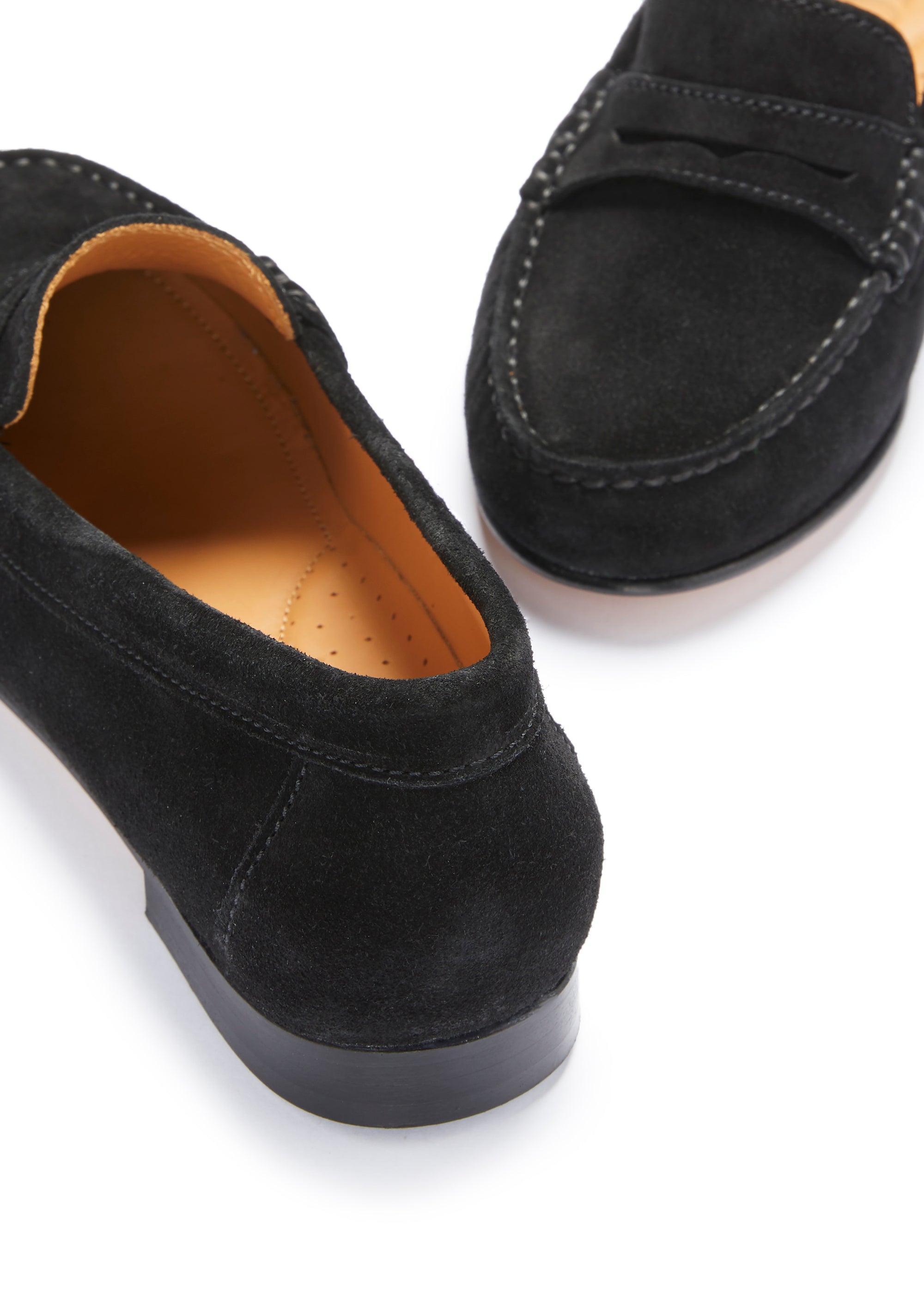 Women's Penny Loafers Leather Sole, black suede - Hugs & Co.