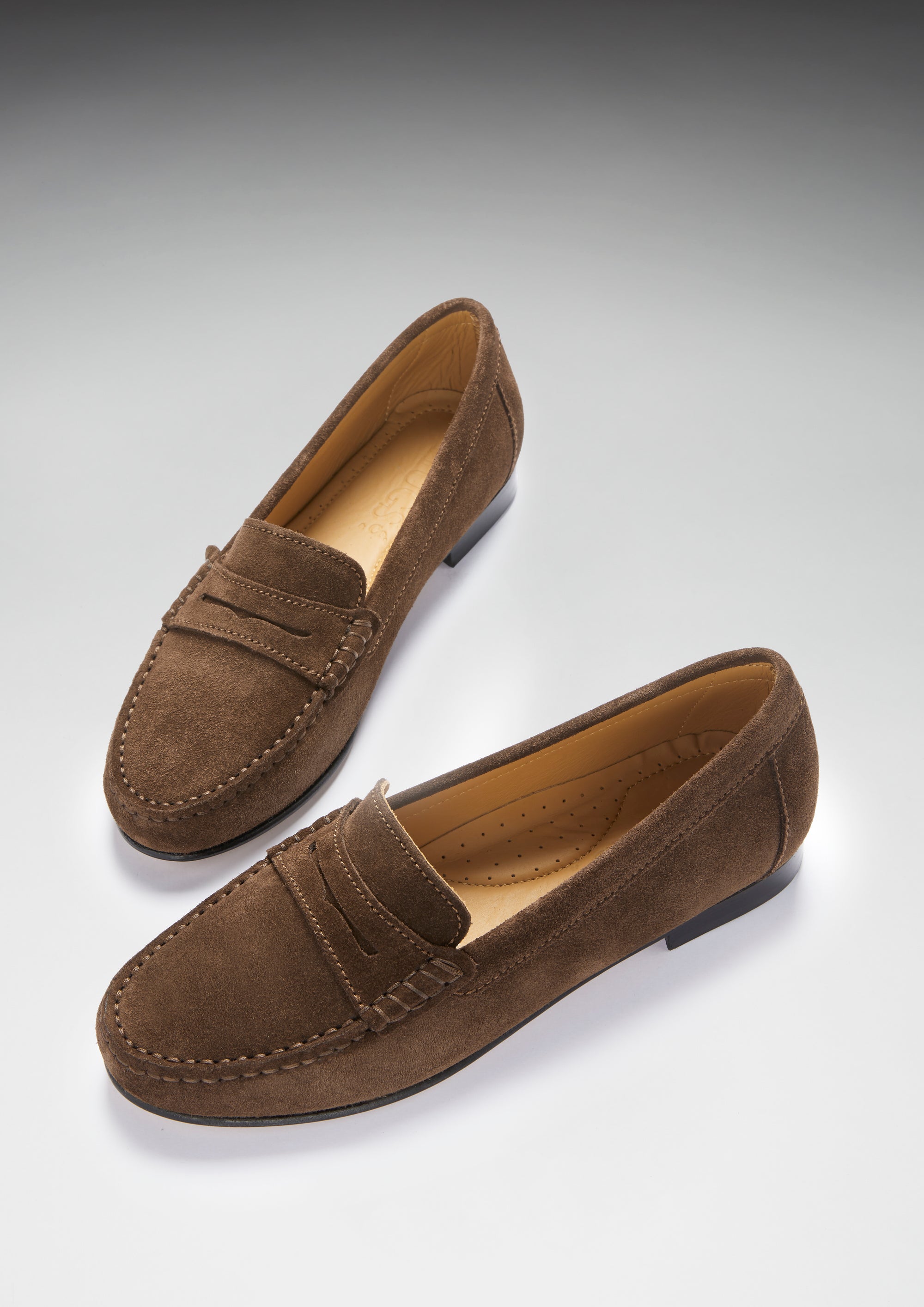 Women's Penny Loafers Leather Sole, brown suede - Hugs & Co.